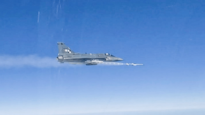 File photo of Tejas LCA AF MK1 testfiring Astra missile | PIB/MoD